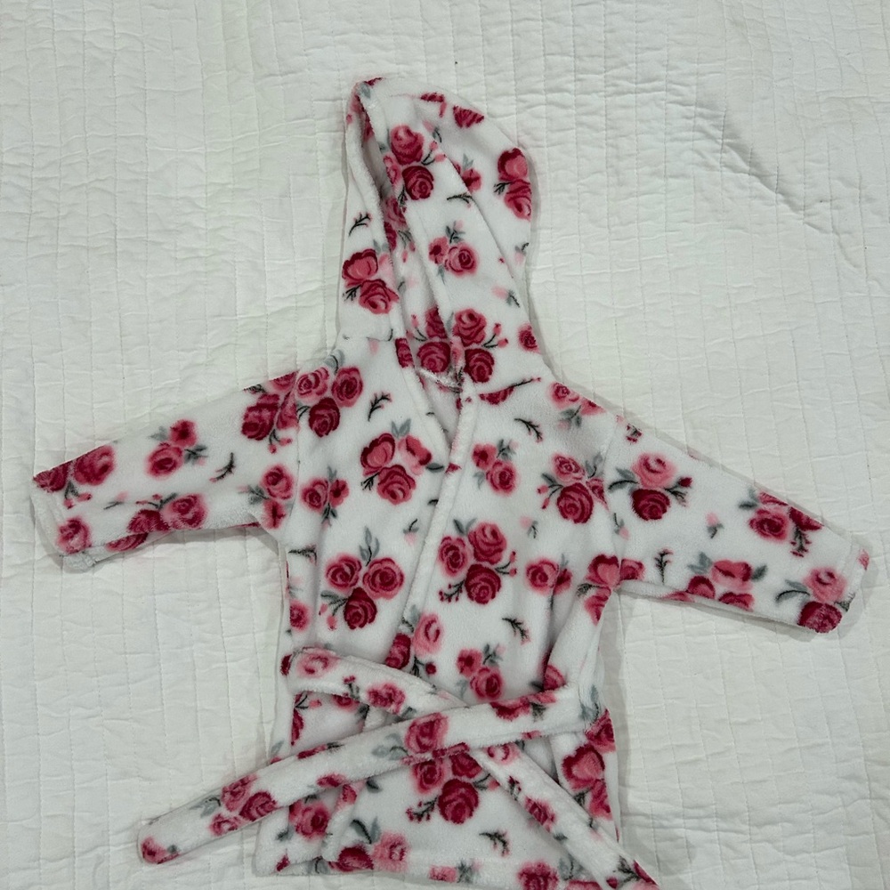 Hudson Baby Floral Hooded Robe - Pink and White